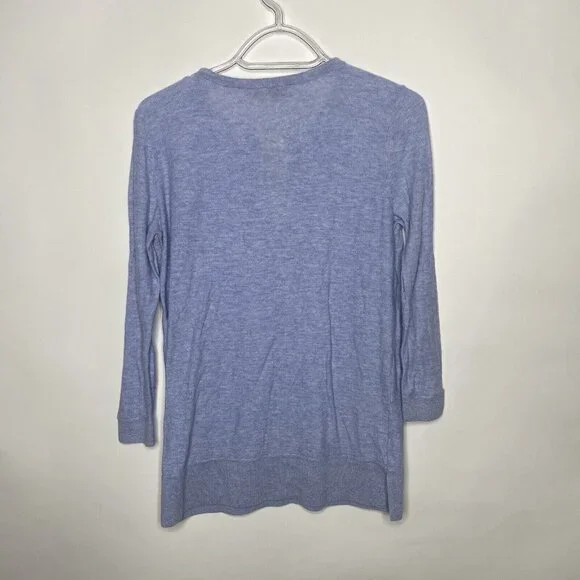 LOFT Sweater Women S Light Blue V-neck Drawstring Long Sleeve Slit Hem - Picture 6 of 11